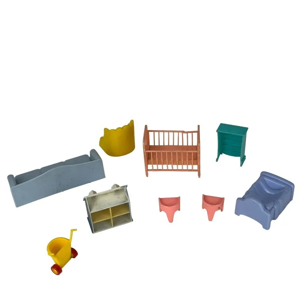 Vintage Lot Miscellaneous Plastic Dollhouse Furniture 9-Pc.